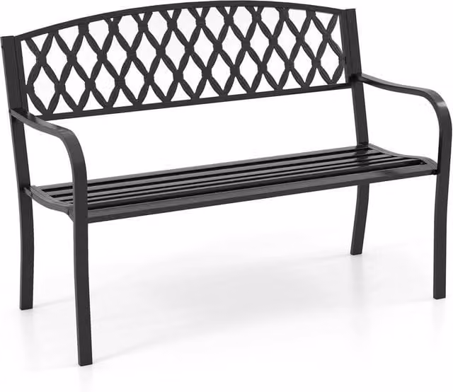 NESTLUNE 2-Seater Classic Metal Garden Bench in Black, W: 121 cm, D: 15 cm