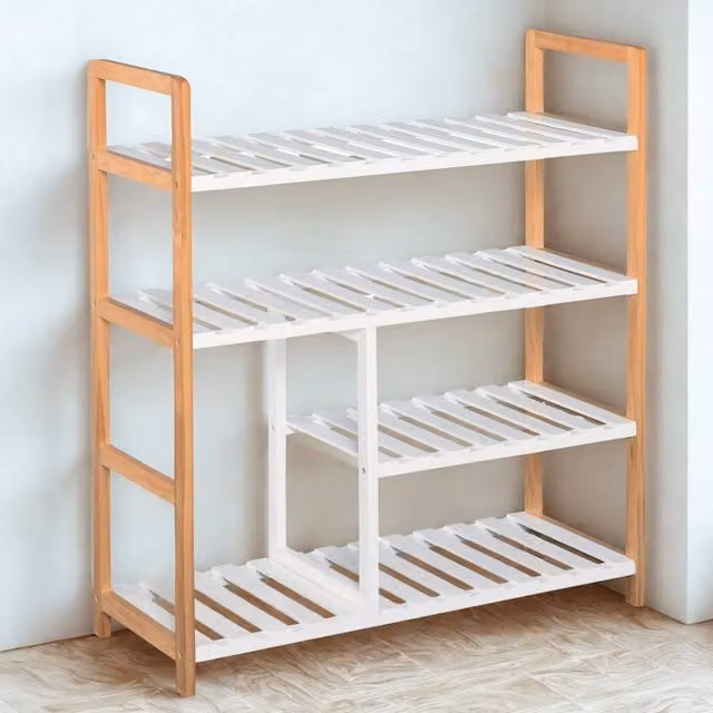 FURNOS 4 Tier Shoe Storage Rack Hallway Organiser in Brown, W: 78.0 cm, D: 26.0 cm, H: 8.5 cm – 1