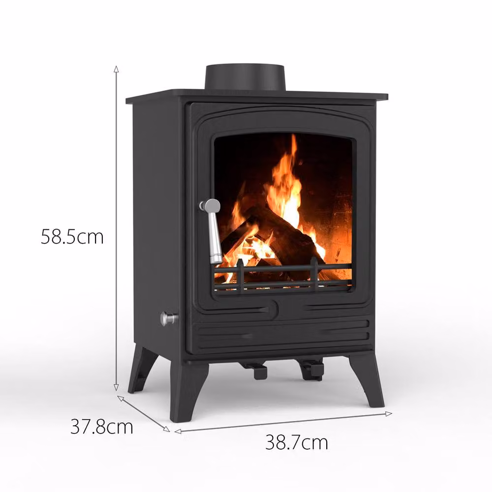 RoyalFire 5kW Steel Multifuel Wood Burning Stove with Firewood Starter Kit in Dark Grey – 6