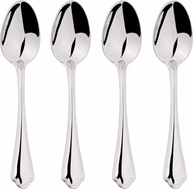 Glim & Glam Alhambra 18/8 Stainless Steel Polished Tea Spoon Set, 4 Pieces, Silver