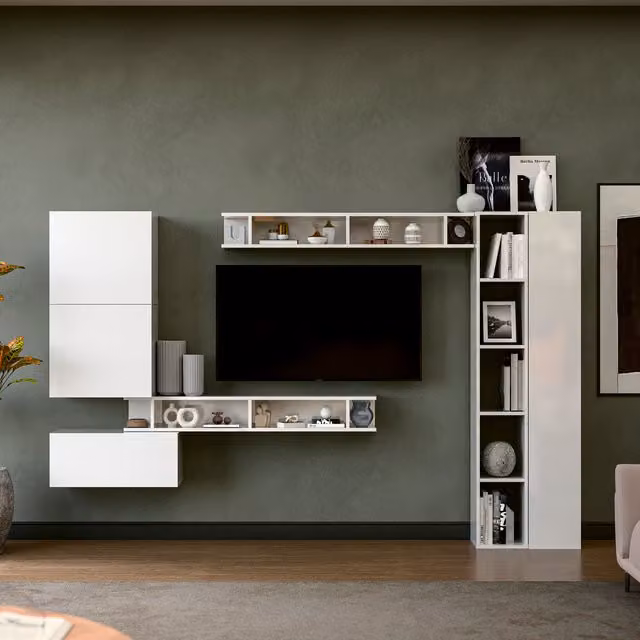 Decorotika Lucky Wall Mounted Entertainment Center in High Gloss White