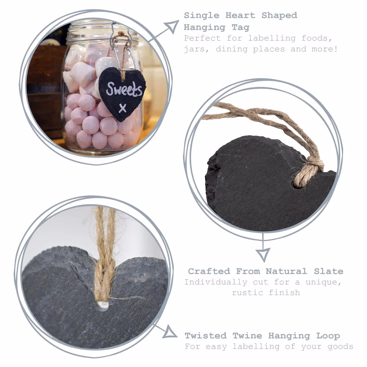 Nicola Spring Grey Slate Heart Hanging Tag, W: 7 cm, H: 5.5 cm – 2