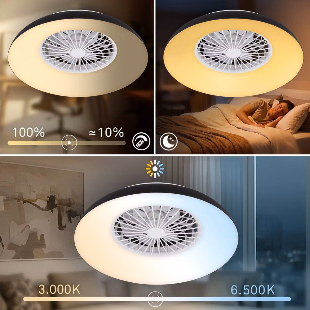 Briloner Black Modern Round LED Ceiling Light with Fan, CCT Dimmable and Remote Control – 6