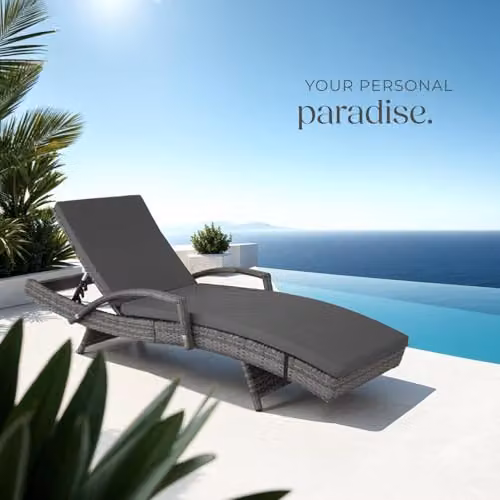 tectake Grey Rattan Sun Lounger with 5-Position Adjustable Backrest and Aluminium Frame – 2