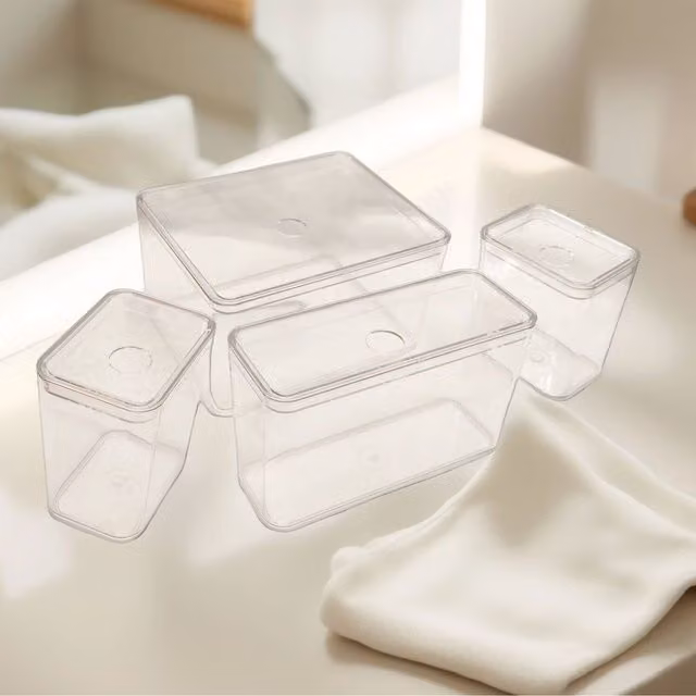 St Claris Set of 4 Transparent Acrylic Cosmetic Storage Organiser Pots with Lids