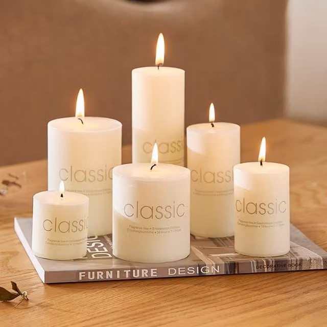 Livingandhome Set of 6 Unscented White Pillar Wax Candles