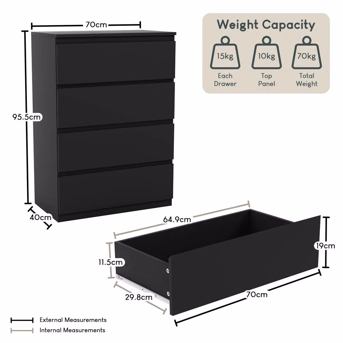 Vida Designs Denver 4 Drawer Chest of Drawers in Black – 3