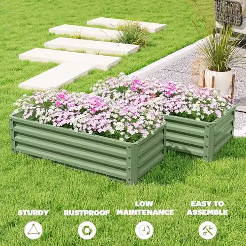 Outsunny Set of 2 Steel Raised Garden Beds, Green, W/D/H: 110 x 50 x 30 cm – 6
