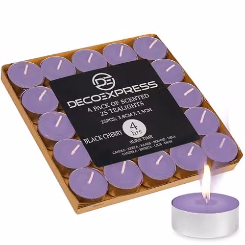 Deco Express Black Cherry Scented Tealight Candles, Purple