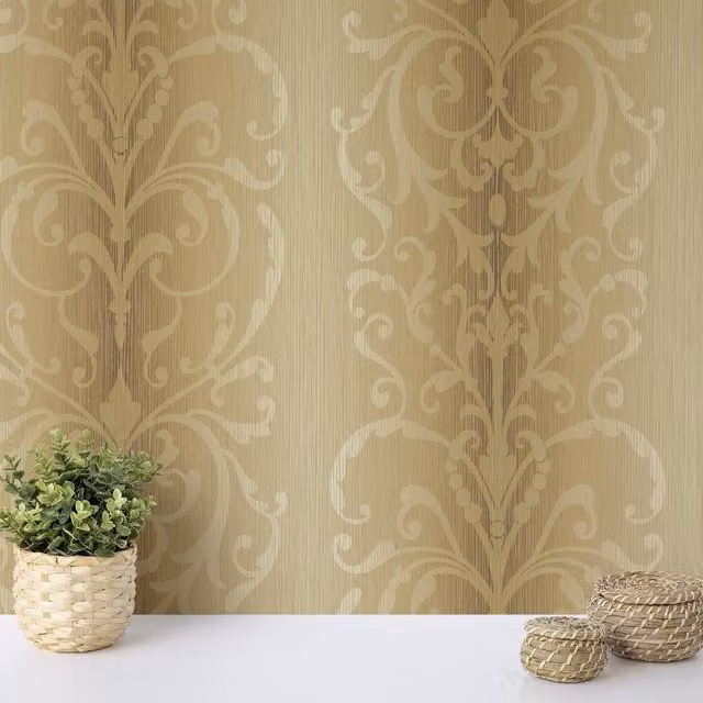 Wallquest Jasmine Vertical Damask Wallpaper in Brown and Beige