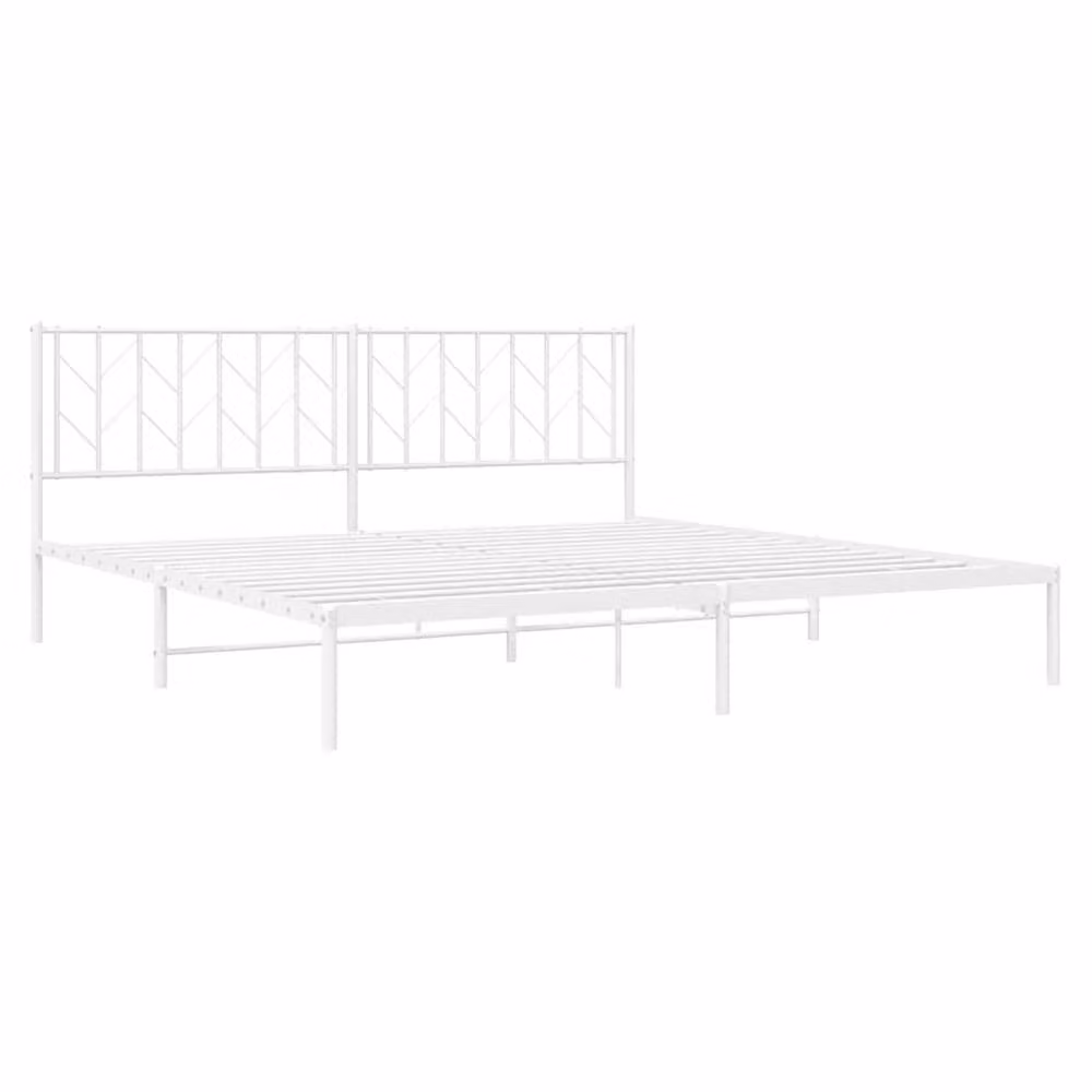 Berkfield Home Metal Bed Frame with Headboard, White, W: 193 cm, D: 203 cm – 3