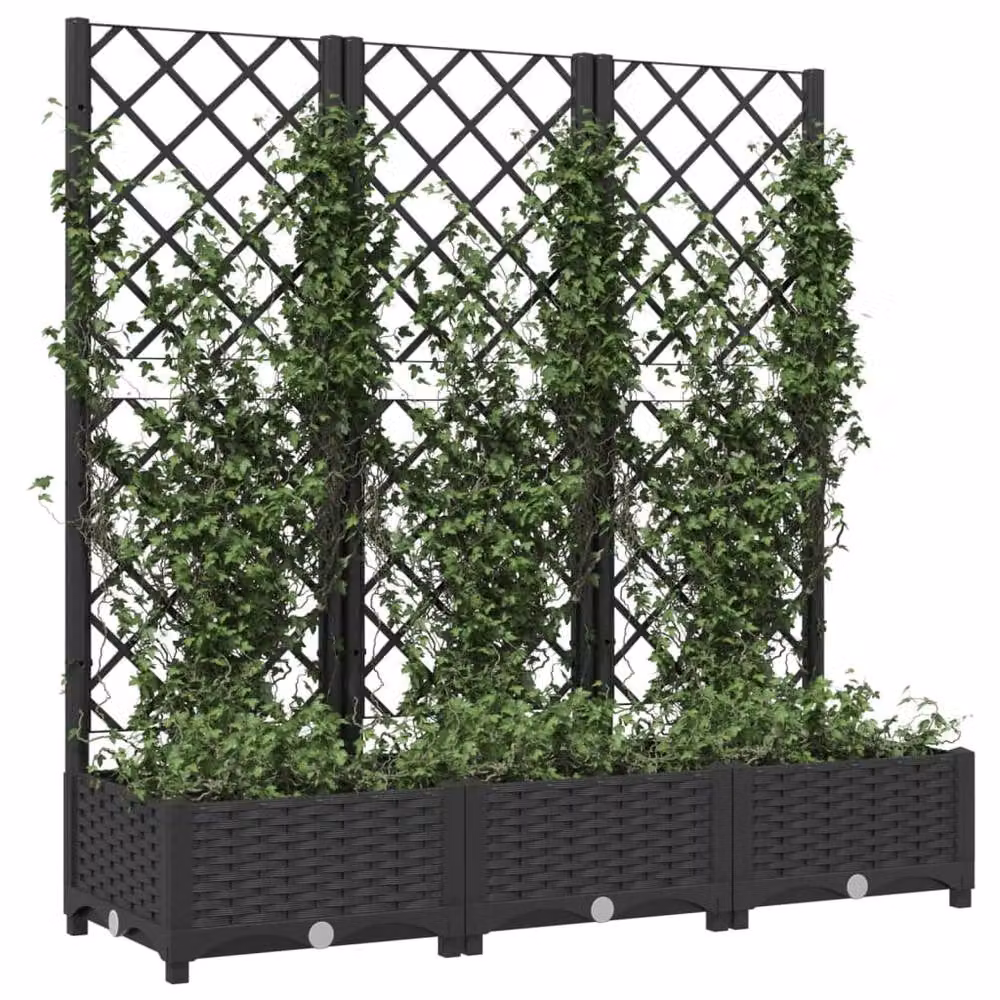 Berkfield Home Garden Planter with Trellis in Black, W/D/H: 120 x 40 x 121.5 cm – 3