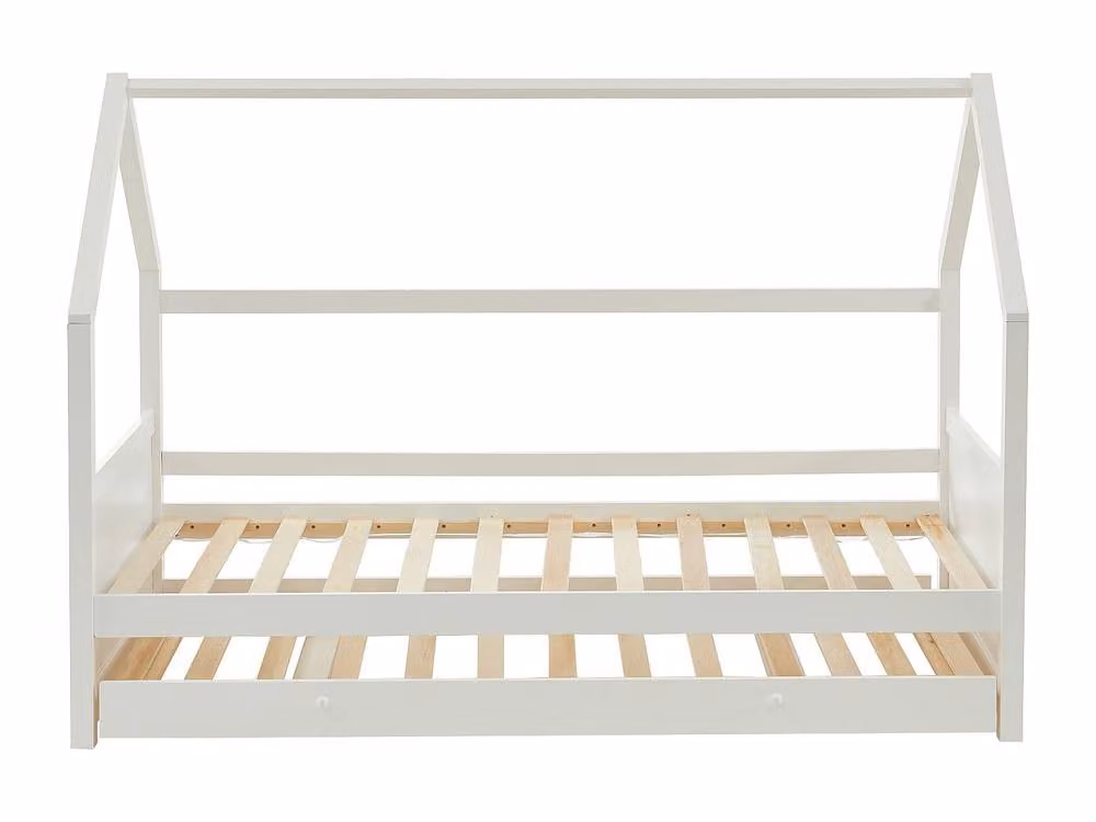 Vente-unique Hut Trundle Bed in White Lacquered Pine with Drawers, W/D/H: 190 x 90 x 97 cm – 2