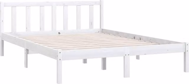 Berkfield Home Modern White Solid Pinewood Bed Frame W/D/H: 205.5 x 160 x 69.5 cm