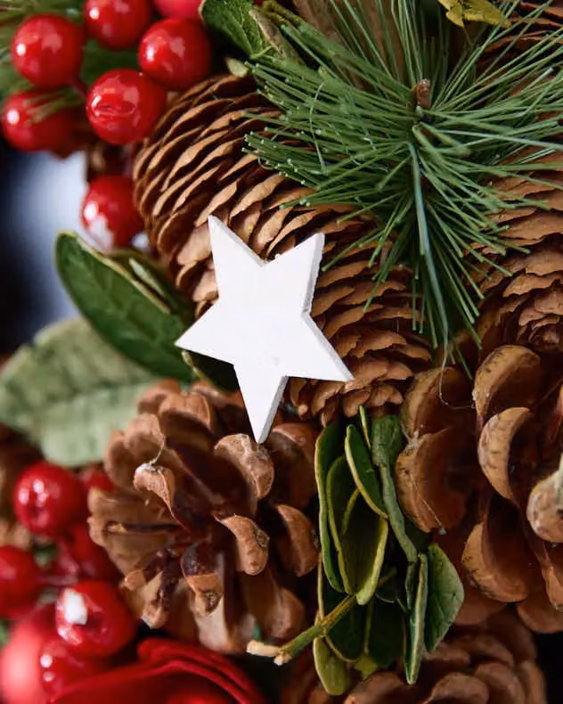 Dibor Vintage Starry Night Christmas Wreath with Stars and Flowers, Multicolour, Diameter: 35 cm – 3