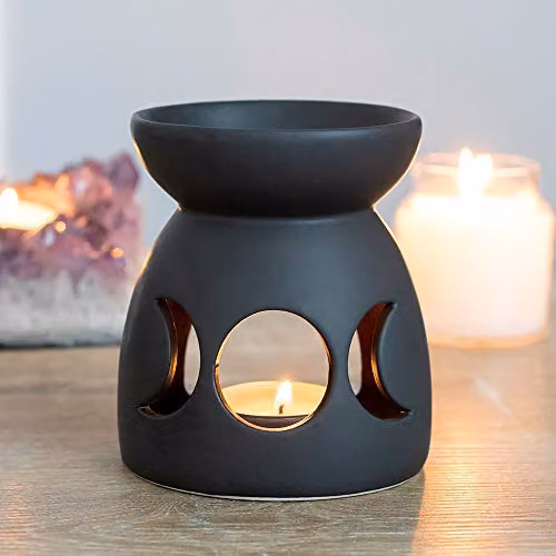 Something Different Black Ceramic Triple Moon Cut Out Tealight Oil Burner W: 10.5 cm, D: 9 cm – 2