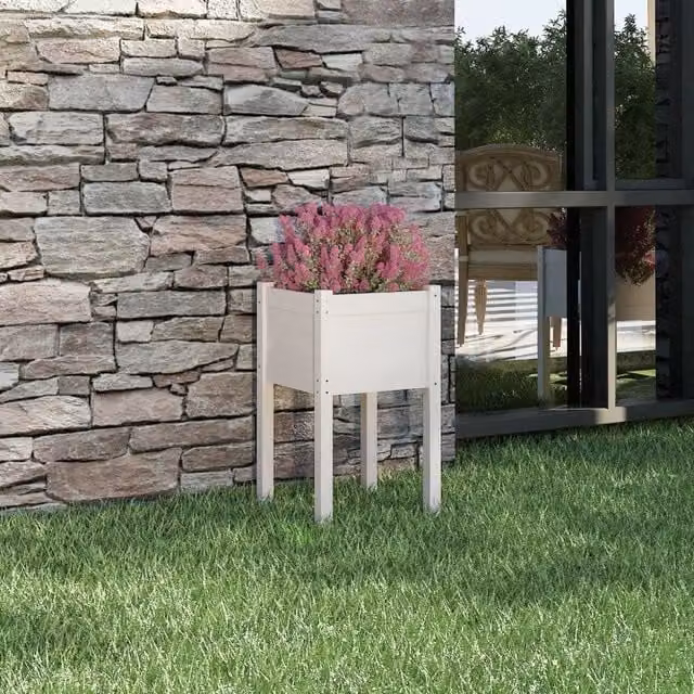 Berkfield Home Garden White Wooden Raised Bed W/D/H: 40 x 40 x 70 cm