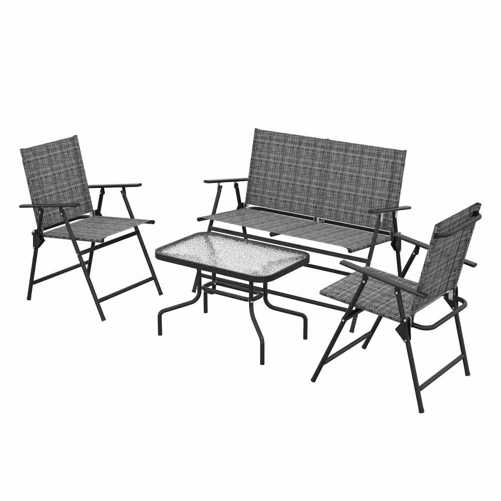 ERGOVEXA Four-Piece Metal Garden Sofa Set in Light Grey with Cushions – 2
