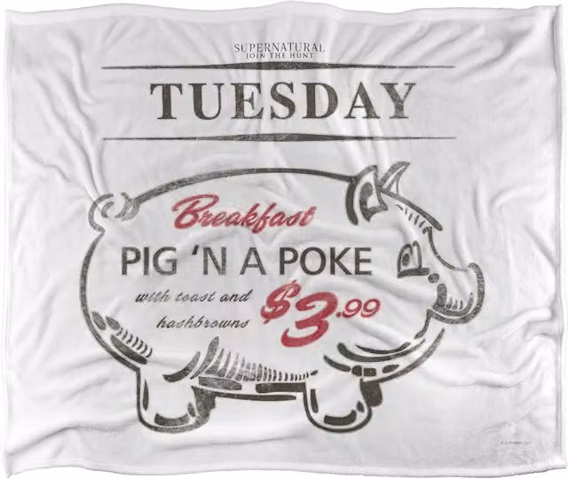 Supernatural Pig 'N' Poke Officially Licensed Silky Touch Super Soft Throw Blanket, White, W: 152 cm, D: 127 cm