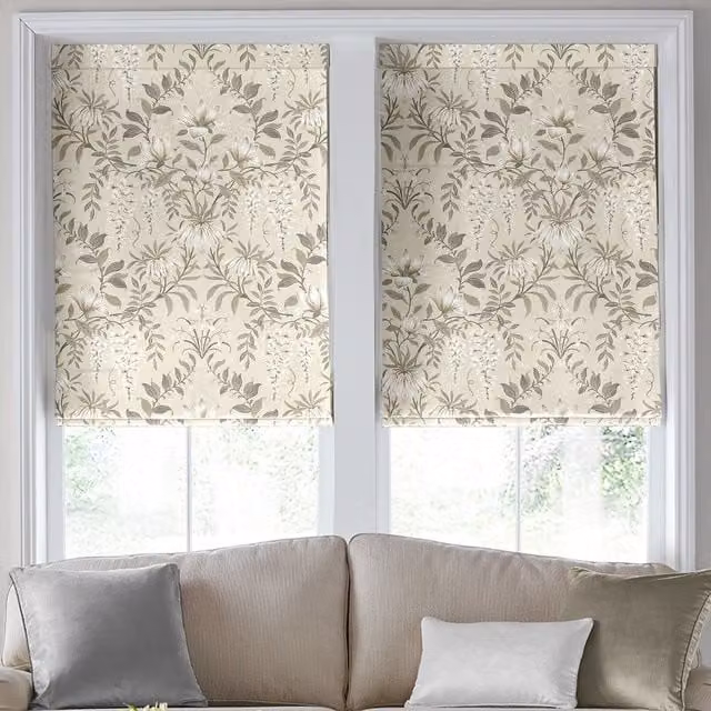 Laura Ashley Parterre Made To Measure Blackout Roman Blind in Natural Beige Floral Textile