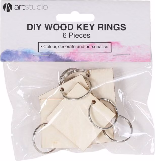 Art Studio Pack of 6 DIY Beige Wood Key Rings