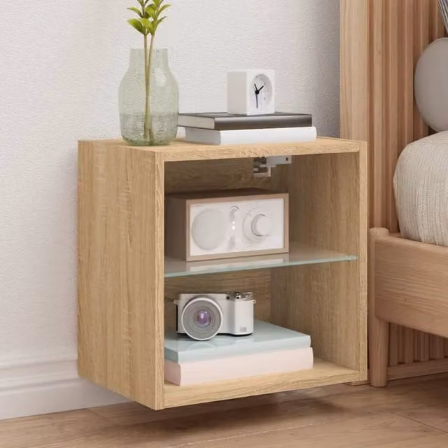 Berkfield Home Wall-mounted Bedside Cabinet with Integrated LED Lights in Sonoma Oak Brown