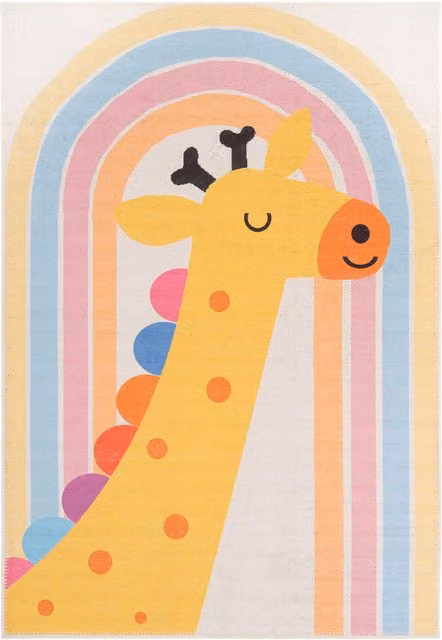 The Rug House Washable Kids Play Rug Giraffe Rainbow Multicolour 150 cm