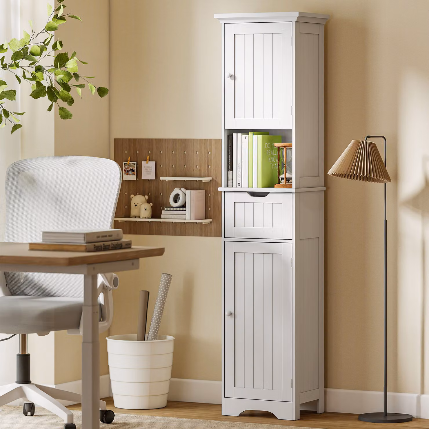 HOMCOM Slim White Bathroom Storage Cabinet with Sensor LED Lighting and Modern Design – 3