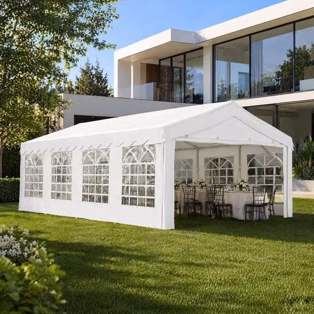 STILVORA White Metal Garden Gazebo with Removable Walls and Windows, W: 8 m, D: 4 m, H: 2.8 m
