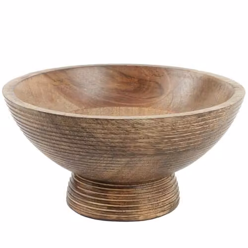 Paper High Hand Carved Makula Raised Design Mango Wood Fruit Bowl in Brown