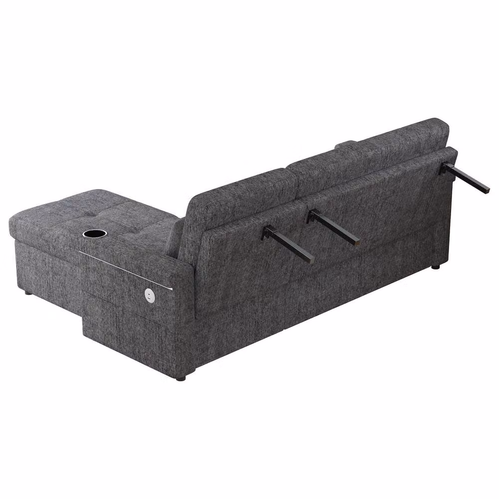 FENCHILIN Grey L-Shape Corner Pull-out Sofa Bed with LED Lighting and Adjustable Headrest – 6