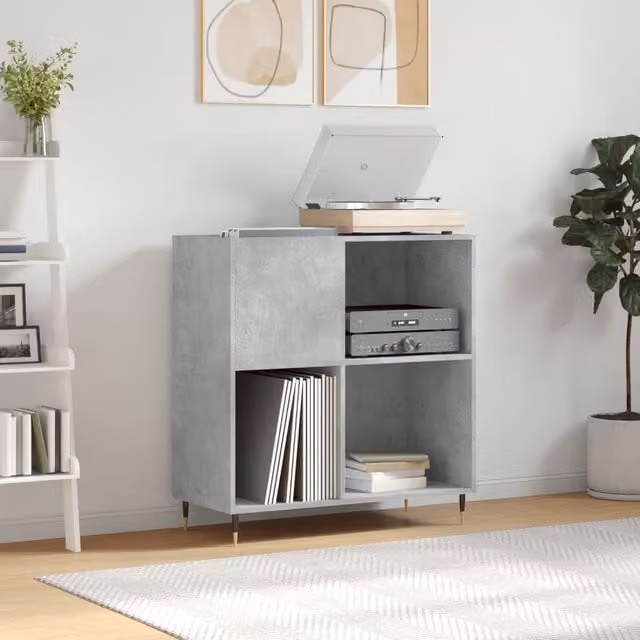 Berkfield Home Industrial Record Cabinet in Concrete Grey, W: 84.5 cm, D: 38 cm, H: 89 cm
