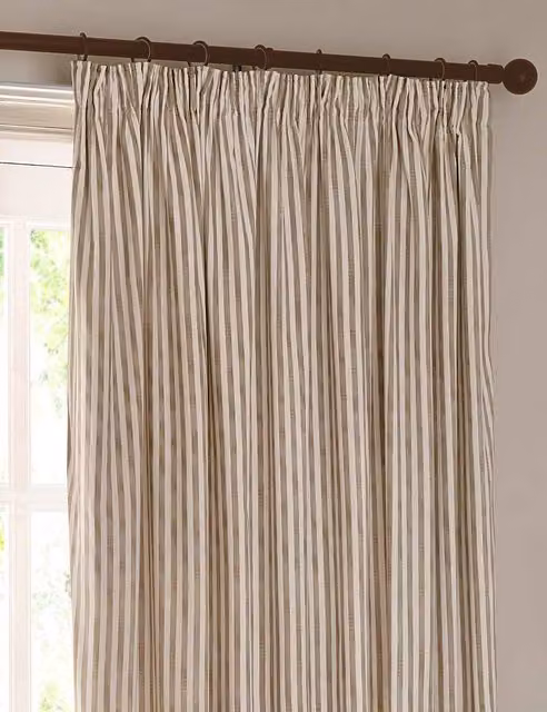 YARD Hebden Striped Pure Cotton Semi-Transparent Curtains, Natural Mix, H 218 cm x W 183 cm