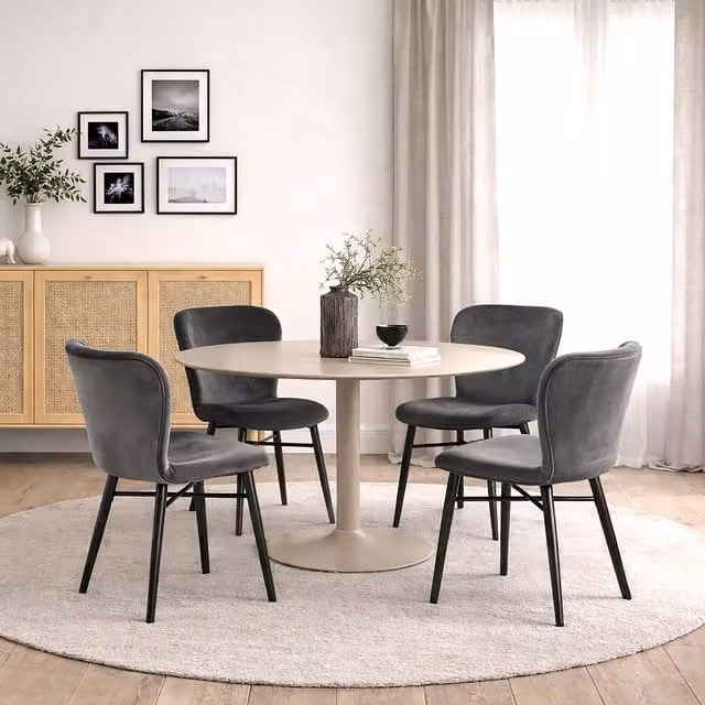 Furniture To Go Ibiza Round Beige Dining Table with 4 Batilda Dark Grey Dining Chairs