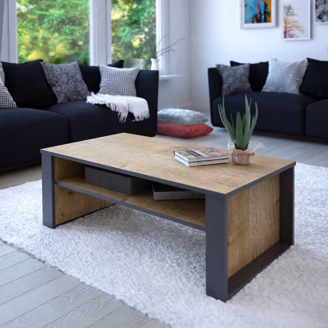 Decorotika Manhattan Modern Rectangular Coffee Table in Grey and Brown, W/D/H: 110 x 60 x 40 cm