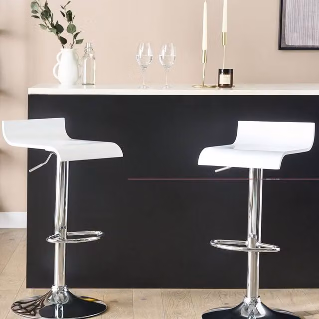 Wyld and Coco Set of 2 White Gas-Lift Bar Stools with 360 Degree Swivel and Footrest – 1