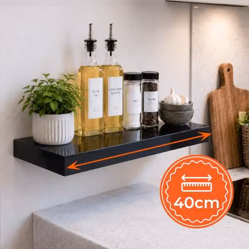 iTrend High Gloss Black Floating Wall Shelf, Pack of 1, Width: 40 cm – 5