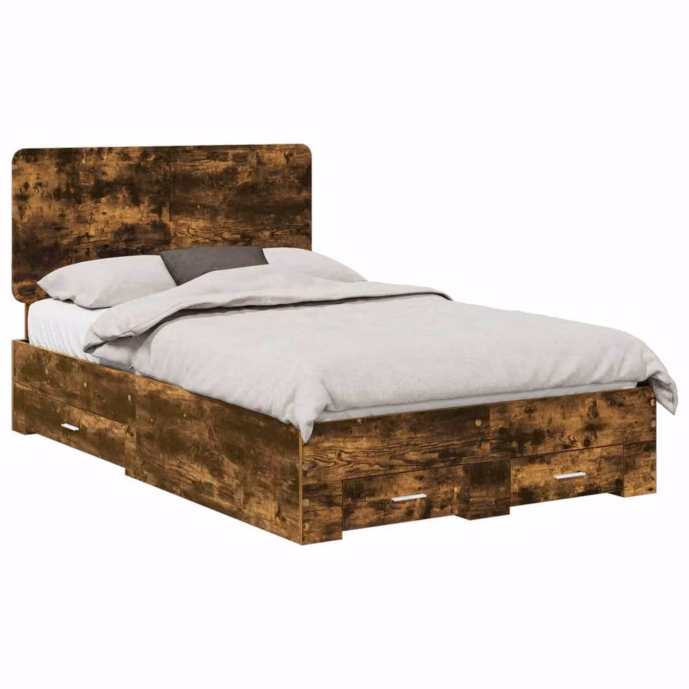 Berkfield Home Modern Bed Frame with Drawers in Smoked Oak Brown, W/D/H: 120 x 190 cm – 2