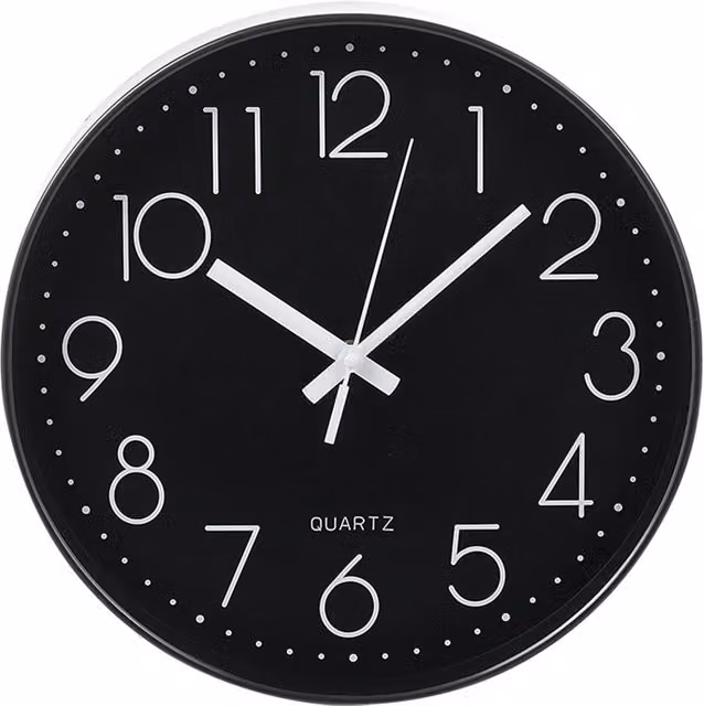 Livingandhome Modern Round Quartz Wall Clock in Black, Diameter: 30.48 cm