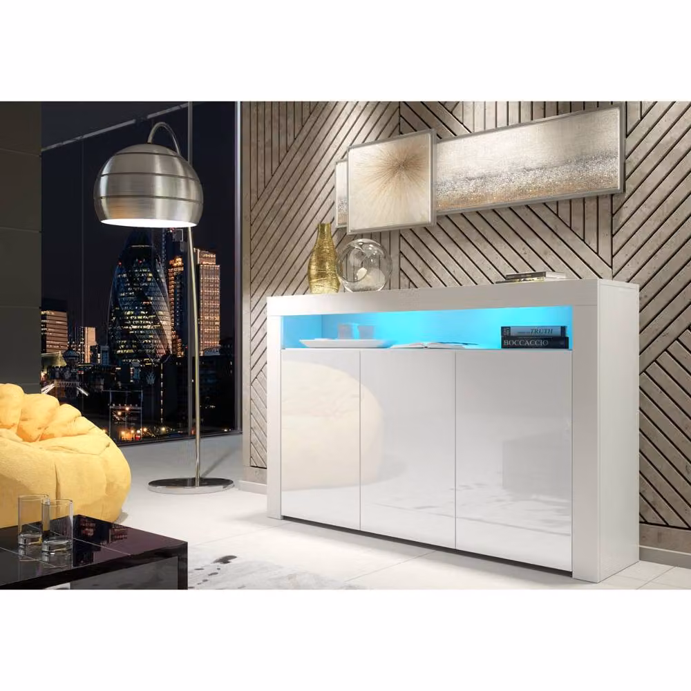 Mex Furniture LTD Aether Sideboard in White with Glossy Doors and Integrated Lighting, W: 155 cm, H: 92 cm, D: 40 cm – 2