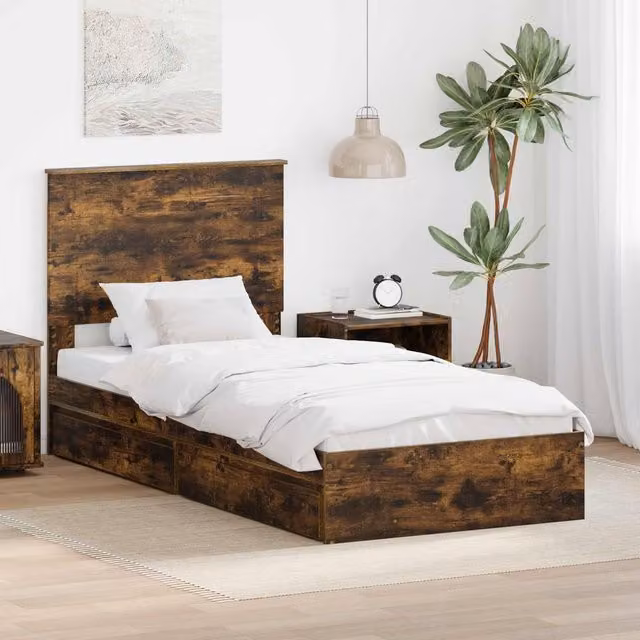 Berkfield Home Modern Storage Bed with Drawers in Smoked Oak Brown, W/D/H: 100 x 200 cm – 1