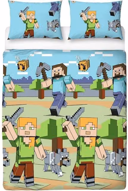 Minecraft Reversible Duvet Cover and Pillowcase Set, Multicolour, W: 140 cm, L: 200 cm