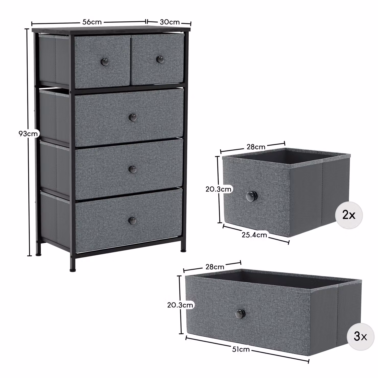 Vida Designs Chorley 5 Drawer Fabric and Metal Chest of Drawers in Grey – 2