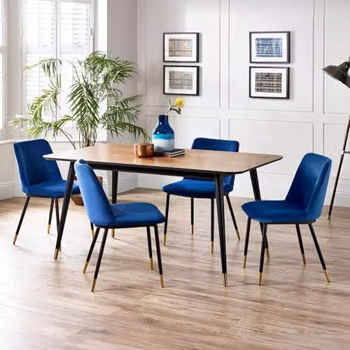 Julian Bowen Set of 2 Delaunay Blue Velvet Dining Chairs, H 83 x W 50 x D 59 cm – 4