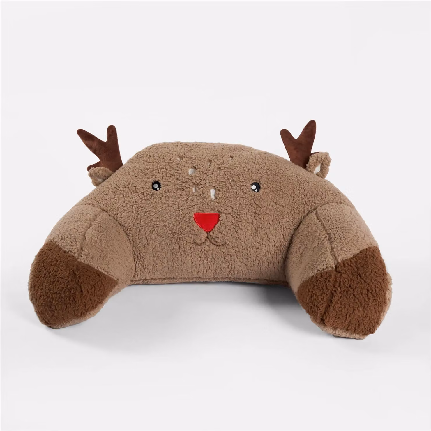 OHS Reindeer Character Kids Cuddle Cushion in Brown Teddy Fleece Wedge Reading Pillow – 2