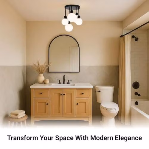 Cosylyte Modern Broome 5 Light Milk Glass Globe Ceiling Light, IP44 Bathroom Fixture, White, W/D/H: 39 x 39 x 44 cm – 6