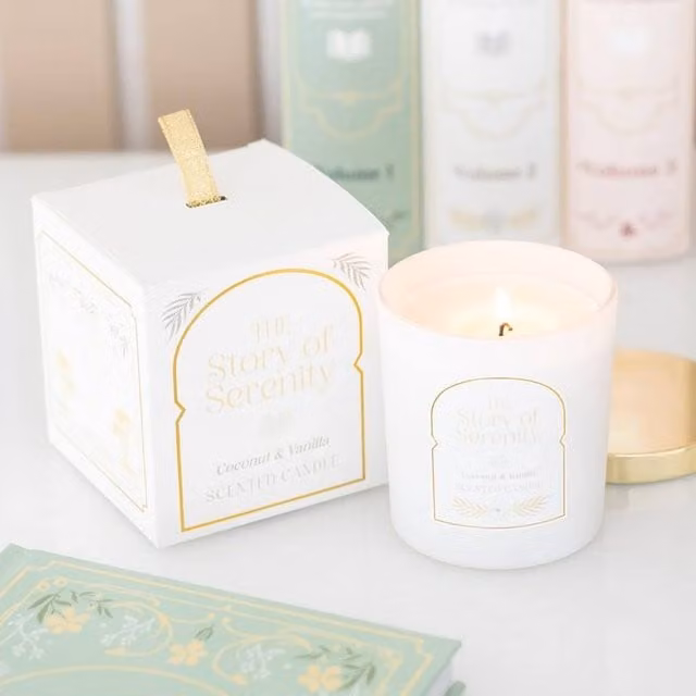 Uniqueful The Story of Serenity Coconut and Vanilla Pillar Candle in White and Gold