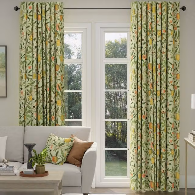 ANTE DECOR Made To Measure Blackout Cotton Curtains with Orange Fruit Print in Pistachio Green