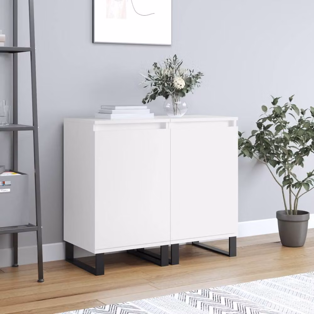 Berkfield Home Set of 2 Modern White Sideboards in Matt Engineered Wood, W/D/H: 40 x 35 x 70 cm – 2