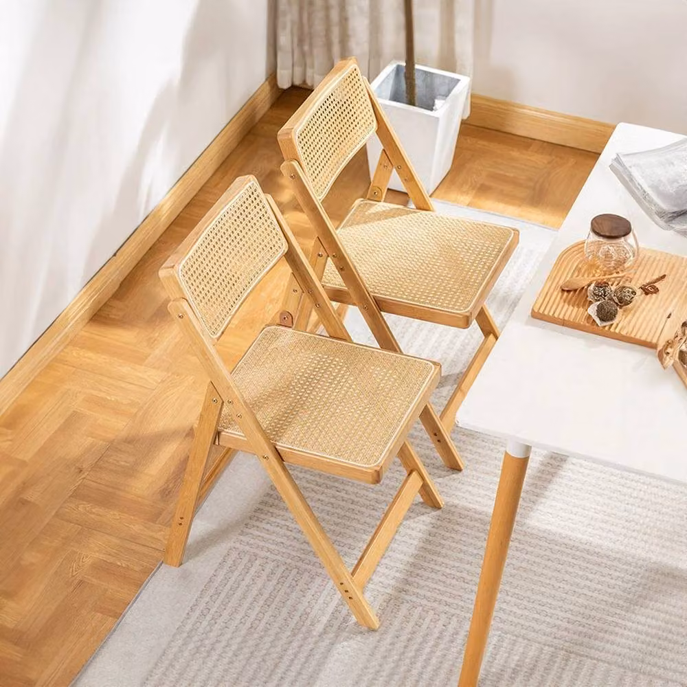 Kelvenix Set of 2 Rustic Bamboo and Resin Rattan Dining Chairs in Brown – 2